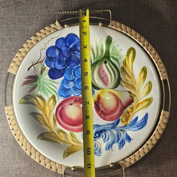 Vintage 1960s Souritsu Akechi Japan Hand Painted Plate With Metal Holder Mid-Cen - Picture 8 of 11